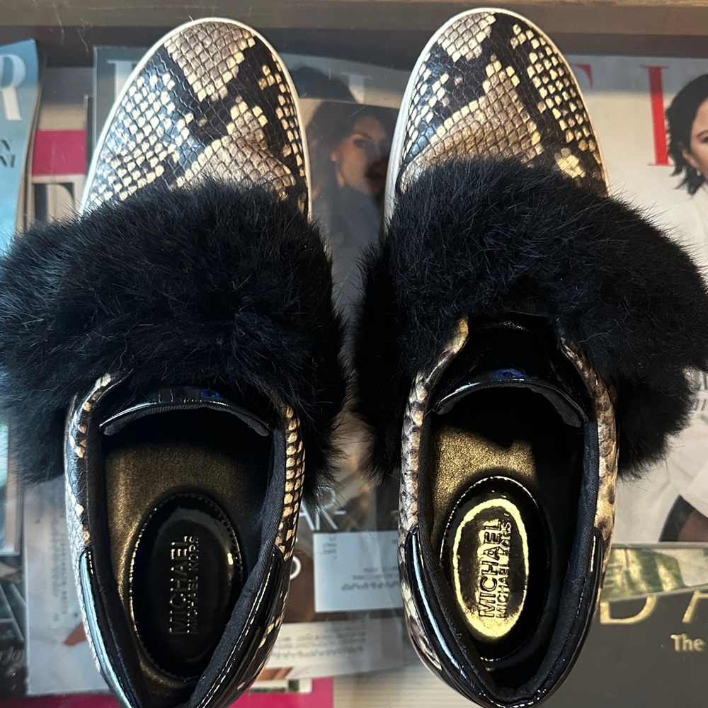 Michael Kors Black and Tan Snake Print Sneakers - Picture 3 of 3